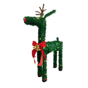 Décoration de Noël en forme de renne 3D - Renne artificiel en PVC avec éclairage LED fonctionnant sur piles, avec nœud rouge et clochettes dorées pour la maison et les fêtes - Product Image 1
