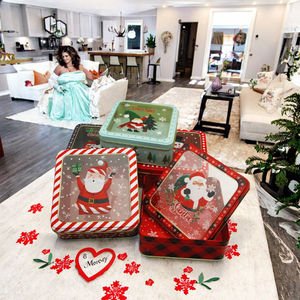 Caixa de <span class=keywords><strong>Metal</strong></span> Personalizada Impressa para Embalagem de Presente, Caixa Retangular Quadrada de <span class=keywords><strong>Metal</strong></span> com Tampa - Product Image 2