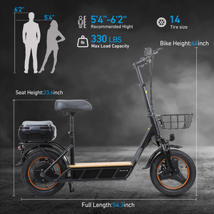 Venta al por Mayor en Reino Unido y Estados Unidos, Scooter Eléctrico FREEBOY H14, Directamente de Fábrica, Llantas de 14 Pulgadas, Scooter Eléctrico con Capacidad de Carga de 150 kg, con Asiento, para Adultos, H14 Kukiri - Product Image 2
