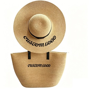 Custom Embroidered Logo Wide Brim Sun Hat Tote Bag Set Women's Sun Protection Hat with Handbag Set for Beach Vacation - Product Image 3