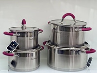 HausRoland Grosir Panci Sup Kualitas Tinggi Set Peralatan Masak Putih Stainless Steel Indukt dengan Pegangan Silikon