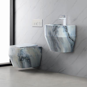 مرحاض سيراميك مربع مثبت على الحائط مع حوض غسيل يدوي للحمام ومجموعة مرحاض كاملة - Product Image 1