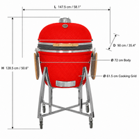Barbecue Kamado SEB certifié FDA, 29 pouces, en céramique rouge mat, pour fumoir au charbon de bois, idéal pour l'extérieur et le jardin, vente en gros pour distributeurs