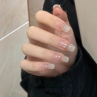 Faux ongles à presser dégradés nude faits à la main, style Pure Desire, avec paillettes et strass amovibles, vente en gros