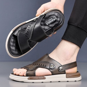 Sandalias Casuales de Verano para Hombre, Punta Abierta, Suela de Goma, Entresuela de EVA, Parte Superior de Cuero Genuino, Diseño de Leopardo, Antideslizantes - Product Image 4