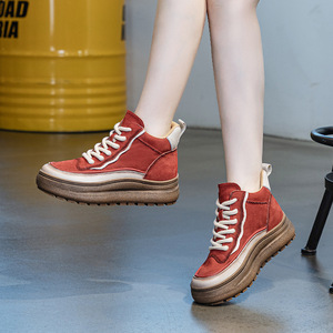 <span class=keywords><strong>Tête</strong></span> couche peau <span class=keywords><strong>de</strong></span> vache haut automne et hiver chaud fond épais chaussures rehaussantes <span class=keywords><strong>tête</strong></span> ronde couleur bloquant décontracté Martin bottes - Product Image 4