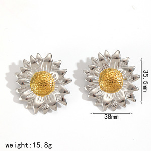Floral Series <b>Titanium</b> Steel <b>Stud</b> Earrings For Women 18k Gold Sunflower Stainless Steel Colorfast Gift Jewelry - Product Image 5