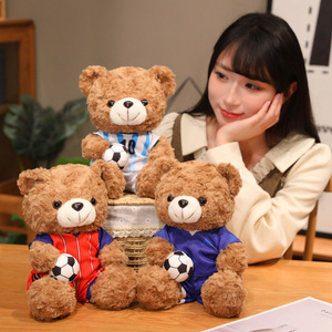 Ours en peluche uniforme d'équipe de football, ours en peluche W.C. Football, jouet en peluche doux, ours en peluche avec ballon de football, décoration de fête sur le thème du sport, cadeaux - Product Image 2