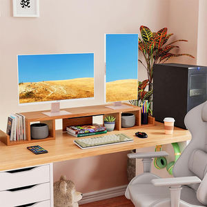 WDF yeni ahşap çift monitör masası raflı Stand dizüstü bilgisayar için çok yönlü ve şık çalışma alanı çözümü - Product Image 4