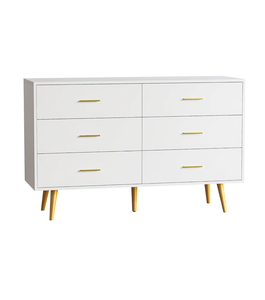 Commode moderne blanche à six tiroirs, meuble de rangement minimaliste avec pieds en métal, unité de rangement en bois pour chambre à coucher et salon - Product Image 1