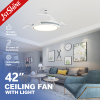 Ventilateur de plafond 1stshine 42 pouces avec télécommande, lames rétractables, éclairage intégré, design moderne et professionnel, vente directe usine, excellent vendeur