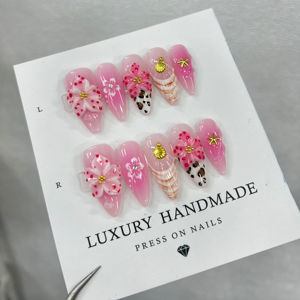 Vente en Gros 10pcs Faux Ongles <span class=keywords><strong>Press</strong></span>-<span class=keywords><strong>On</strong></span> en Gel Peints à la Main Magnifique Design de Luxe Personnalisé Faits Main - Product Image 1