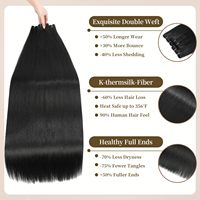 Bozhen 10A Cheveux Lisses 3 Paquets 30 Pouces Noir Naturel Fibre K-ThermSilk Douce au Toucher Tissage de Cheveux à Double Trame à Coudre 1b