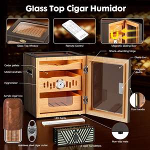 Nouvel Arrivage : Humidor de Bureau Portable Classique en Cèdre Fait Main avec Couvercle en Verre, Boîte à Cigares en Bois avec Hygromètre et Finition Laquée – Offre Spéciale - Product Image 3