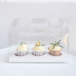 Boîte à muffins carrée en carton noir et blanc à 4 trous, boîte à gâteaux en PET transparente, dégradable - Product Image 3