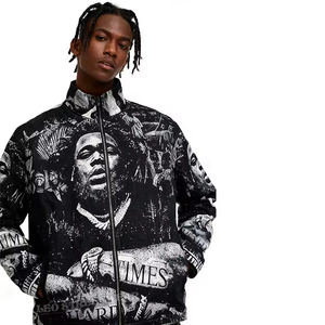 Custom Men's Street Urban Trend Wave Style Stand Collar Tapestry Jacket <strong>Long</strong> Sleeve Zipper Oversized Windbreaker Jacket - Product Image 3