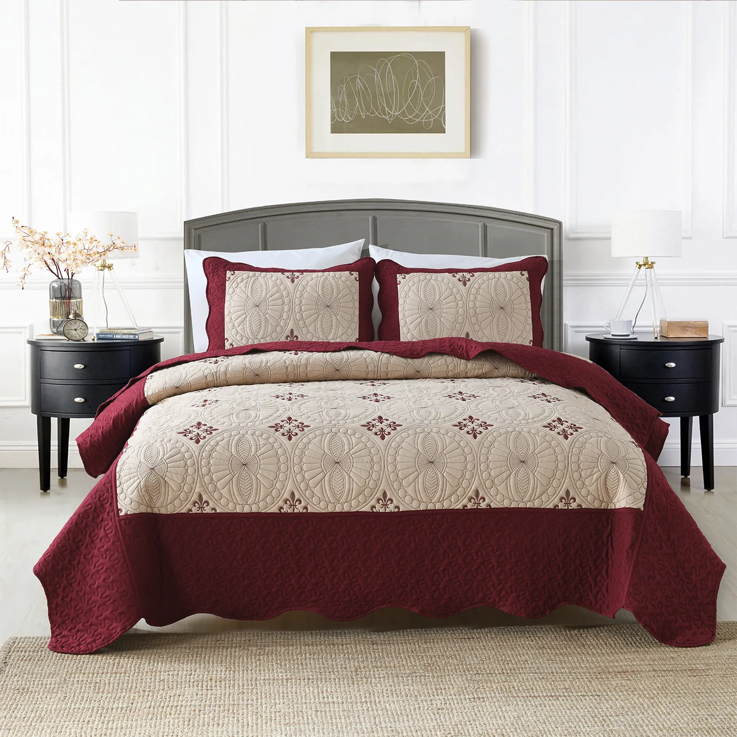 Festival New Style Embroidered Bed Cover 3pcs Set Exquisite Decorative Quilt Set