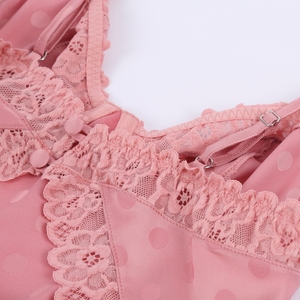 Custom Pink Satin Nightgown Polka Dot Underwire Lace Slip <b>Dress</b> Women Sleepwear <b>Lingerie</b> OEM Manufacturer - Product Image 4