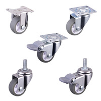 Roulettes pivotantes pour meubles et canapés de 2 pouces (50 mm) avec roue en TPE grise et tige filetée