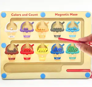 PT OEM&ODM Wooden Magnetic Maze Custom Wooden Maze Board Learning Resources Wooden Toys Magnetic Color And Number Maze