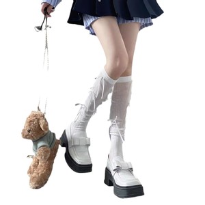 Sweet Cool Bow Tie Calf <b>Socks</b> Over The Knee Thin Ribbon Slouch <b>Socks</b> For Women Transparent Cotton Solid Color <b>Black</b> White Light - Product Image 5