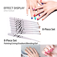 Ensemble de 8 pinceaux à ongles multi-formes pour dégradé et détails fins, avec manche zébré, pour salon de manucure