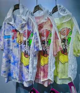 6759/Vente en gros Haut décontracté pour femme <span class=keywords><strong>grande</strong></span> <span class=keywords><strong>taille</strong></span>, coupe ample, avec nœud, en crochet brodé, respirant, imprimé motif dessin animé, été OC896 - Product Image 1