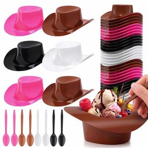 <b>Hats</b> Ice Cream Bowls with Spoons 8oz Reusable PP Frozen Yogurt Sundae Gelato Cups <b>for</b> Summer Western Holiday Party Favor Gift - Product Image 2