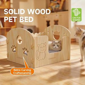 Lit de repos pour chat en bois sur mesure, amovible, lavable, résistant à l'usure, adapté à un usage domestique, lits pour chiens et chats, bois massif - Product Image 3