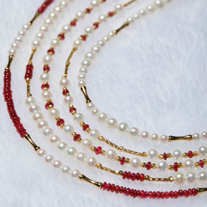 売れ筋18Kピュアゴールドネイチャールビー淡水パールネックレスジュエリービーズネックレスチョーカー女性用ネックレス - Product Image 2