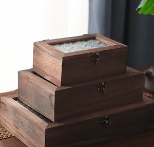 Boîte à thé et à bijoux en bois de luxe de haute qualité TRESUN WOOD-18, couvercle en verre, capacité de 1 à 3 L, organiseur de bijoux de voyage - Product Image 2