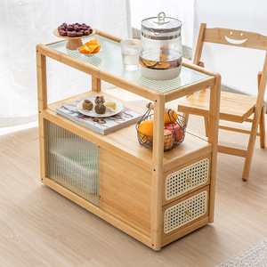 Simple Wooden <b>Sideboard</b> With Glass Top And <b>Storage</b> Drawers For Kitchen Living Room - Product Image 4
