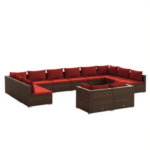 Set Lounge da Giardino in Rattan PE Marrone 10 Posti, Arredamento da Esterno Design Contemporaneo con Telaio in Acciaio Verniciato a Polvere - Product Image 1