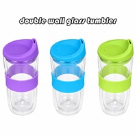 Gobelet à café en verre à double paroi résistant à la chaleur et au froid de 300 ml / 400 ml pour porte-gobelet de voiture avec couvercle en silicone sans BPA
