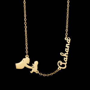 Collar con Colgante <span class=keywords><strong>de</strong></span> Letra Personalizada DIY, Collar con Nombre <span class=keywords><strong>de</strong></span> Bebé, Joyerí<span class=keywords><strong>a</strong></span> <span class=keywords><strong>de</strong></span> Acero Inoxidable Chapada en Oro para Madre e Hijo - Product Image 4