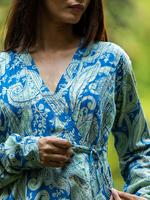 Robe Anarkali bleu cachemire OEM ODM, robe de soirée bohème pour invitées de mariage