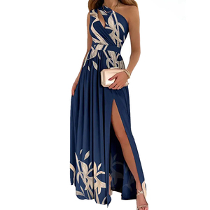 Abiti da donna personalizzati Maxi abito <span class=keywords><strong>lungo</strong></span> <span class=keywords><strong>senza</strong></span> <span class=keywords><strong>maniche</strong></span> abiti da sera eleganti da festa con una spalla - Product Image 3