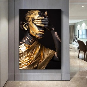 Pintura al Óleo Moderna <span class=keywords><strong>de</strong></span> Mujer Africana Dorada, Arte <span class=keywords><strong>de</strong></span> Pared en Lienzo Negro y Dorado <span class=keywords><strong>para</strong></span> Sala <span class=keywords><strong>de</strong></span> Estar, Decoración del Hogar, Impresiones <span class=keywords><strong>de</strong></span> Pósteres - Product Image 1