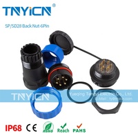 Connecteur de panneau en plastique fileté, le lot de 7 pièces, montage d'écrou à 6 broches, prise d'alimentation circulaire étanche, IP68, 25a, M28