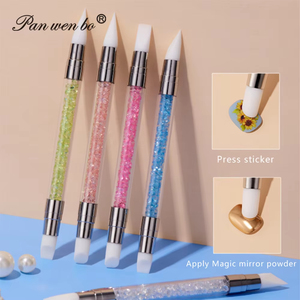 Alat kuku silikon ujung ganda kuas pena patung kuku berlian buatan Pemoles kuku akrilik pena ukir alat pembuat titik manikur - Product Image 3