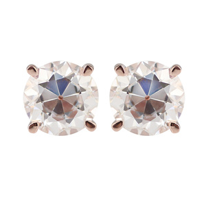 Orecchini con Diamanti Taglio OEC, Moissanite Sintetica Rotonda Stile Antico Europeo 7mm, Orecchini a Perno in Oro Rosa 10k - Product Image 1