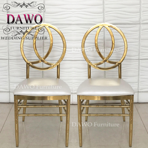 Precios de alquiler, marco de acero inoxidable dorado, respaldo redondo, <span class=keywords><strong>silla</strong></span> de boda de cuero blanco - Product Image 2