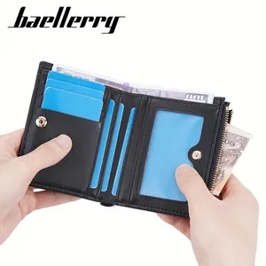 Baellerry Men's Small Magnetic Buckle Zipper Coin Purse Men's Short Casual Travelling Cards Holder Wallets