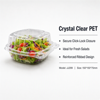 Boîte à salade en plastique transparent avec couvercle en dôme, boîte à salade pour produits frais, fermeture à clipser, parois latérales côtelées, emballage à emporter