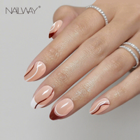 Faux ongles à presser en amande, design mode, emballage personnalisé, rouge, style French, 30 pièces, 15 tailles, finition brillante
