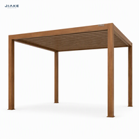 Pergola bioclimatique autoportante JIAKE en aluminium à grain de bois, à lames orientables, résistante aux intempéries, pour terrasse et restaurant
