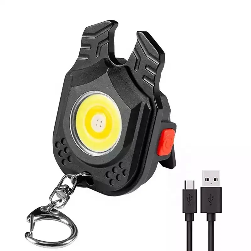 Draagbare Pocket Mini Usb Opladen Cob Sleutel Licht Lantaarn Mini Werken Zaklamp Met Flesopener Voor Outdoor Wandelen Camping