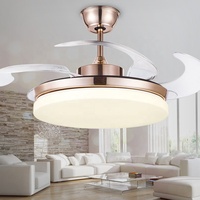 Ventilateur de plafond rétractable décoratif avec lumière LED 3 couleurs Taobao, forme ronde, 42 pouces, avec kit d'éclairage
