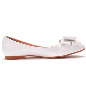 XUANHUI Ballerines élégantes pour femmes, 1,5 cm, à nœud, bout pointu, en cuir lisse blanc, chaussures de bureau - Product Image 5