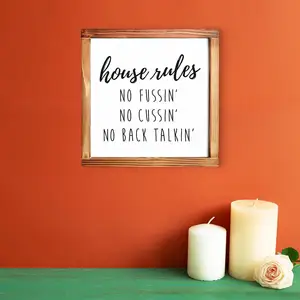 12x12 Inch Gangster Decor Wood Wall Sign Family Home Decor House Rules Sign Unique Wooden Box Home Decorative Wall Art